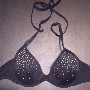 PINK - Black Rhinestone Bikini Top